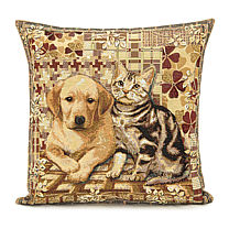 Гобеленовый чехол для подушки «Щенок и котенок»